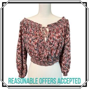 Free People Flower Print Crop Top Off-the-shoulder Boho Gypsy Festival XS
